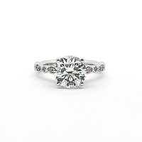 Cathedral Hidden Halo Engagement Ring with Natural Side Stones 2.18ct Total Weight