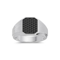 Signet Ring with Black Round Natural Diamonds 0.79ct Total Weight