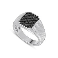 Signet Ring with Black Round Natural Diamonds 0.79ct Total Weight