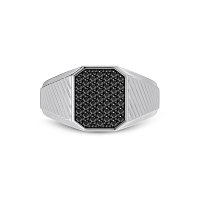 Signet Ring with Black Round Natural Diamonds 0.79ct Total Weight