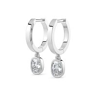 Earring Huggies with Bezel Lab-grown Diamond Drop