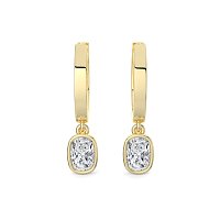 Earring Huggies with Bezel Lab-grown Diamond Drop