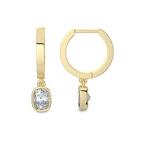 Earring Huggies with Bezel Lab-grown Diamond Drop