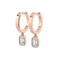 Earring Huggies with Bezel Lab-grown Diamond Drop