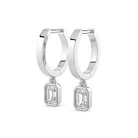 Earring Huggies with Bezel Lab-grown Diamond Drop
