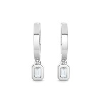 Earring Huggies with Bezel Lab-grown Diamond Drop