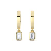 Earring Huggies with Bezel Lab-grown Diamond Drop