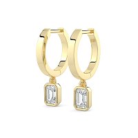 Earring Huggies with Bezel Lab-grown Diamond Drop