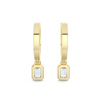 Earring Huggies with Bezel Lab-grown Diamond Drop