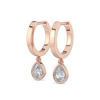 Earring Huggies with Bezel Lab-grown Diamond Drop