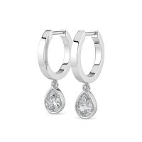 Earring Huggies with Bezel Lab-grown Diamond Drop