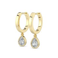 Earring Huggies with Bezel Lab-grown Diamond Drop