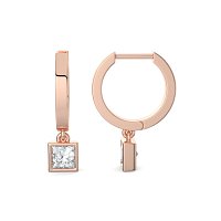 Earring Huggies with Bezel Lab-grown Diamond Drop