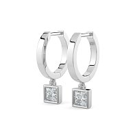 Earring Huggies with Bezel Lab-grown Diamond Drop