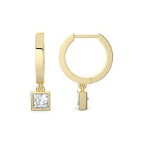 Earring Huggies with Bezel Lab-grown Diamond Drop