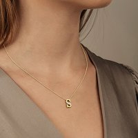 S Bound Initial Pendant with Lab-Grown Diamonds and Attached Chain 0.10cts