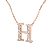 H Bound Initial Pendant with Lab-Grown Diamonds and Attached Chain 0.18cts
