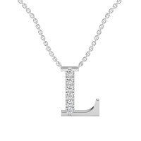 L Bound Initial Pendant with Lab-Grown Diamonds and Attached Chain 0.09cts