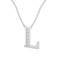 L Bound Initial Pendant with Lab-Grown Diamonds and Attached Chain 0.09cts