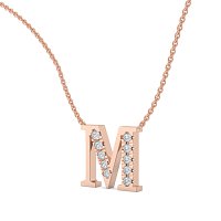 M Bound Initial Pendant with Lab-Grown Diamonds and Attached Chain 0.25cts