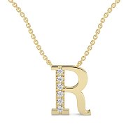 R Bound Initial Pendant with Lab-Grown Diamonds and Attached Chain 0.09cts