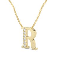R Bound Initial Pendant with Lab-Grown Diamonds and Attached Chain 0.09cts