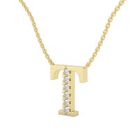 T Bound Initial Pendant with Lab-Grown Diamonds and Attached Chain 0.09cts
