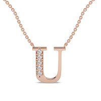 U Bound Initial Pendant with Lab-Grown Diamonds and Attached Chain 0.08cts