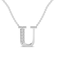 U Bound Initial Pendant with Lab-Grown Diamonds and Attached Chain 0.08cts