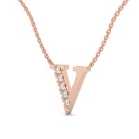 V Bound Initial Pendant with Lab-Grown Diamonds and Attached Chain 0.08cts