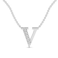 V Bound Initial Pendant with Lab-Grown Diamonds and Attached Chain 0.08cts