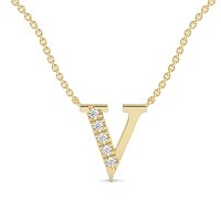 V Bound Initial Pendant with Lab-Grown Diamonds and Attached Chain 0.08cts