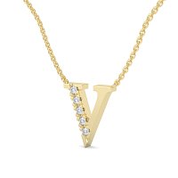 V Bound Initial Pendant with Lab-Grown Diamonds and Attached Chain 0.08cts