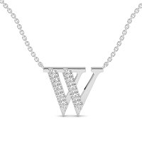 W Bound Initial Pendant with Lab-Grown Diamonds and Attached Chain 0.15cts