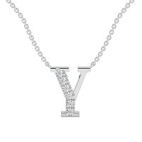 Y Bound Initial Pendant with Lab-Grown Diamonds and Attached Chain 0.09cts