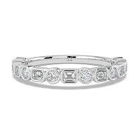 Cara Wedding Ring with Emerald and Round Diamonds on Band