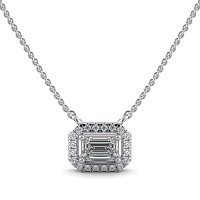 18ct White Gold Necklace with Emerald & Round Lab Grown Diamond 0.62ct Total Weight, E-F / VS-VVS