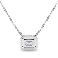 18ct White Gold Necklace with Emerald & Round Lab Grown Diamond 0.62ct Total Weight, E-F / VS-VVS