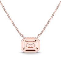 18ct Rose Gold Necklace with Emerald & Round Lab Grown Diamond 0.62ct Total Weight, E-F / VS-VVS