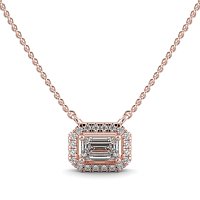 18ct Rose Gold Necklace with Emerald & Round Lab Grown Diamond 0.62ct Total Weight, E-F / VS-VVS