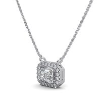 18ct White Gold Necklace with Emerald & Round Lab Grown Diamond 0.62ct Total Weight, E-F / VS-VVS