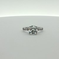 Cathedral Hidden Halo Engagement Ring with Natural Side Stones 2.18ct Total Weight