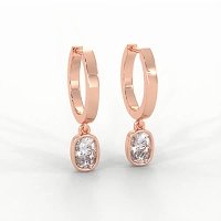 Earring Huggies with Bezel Lab-grown Diamond Drop