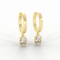 Earring Huggies with Bezel Lab-grown Diamond Drop