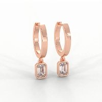 Earring Huggies with Bezel Lab-grown Diamond Drop