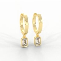 Earring Huggies with Bezel Lab-grown Diamond Drop
