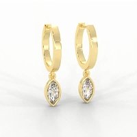 Earring Huggies with Bezel Lab-grown Diamond Drop