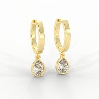 Earring Huggies with Bezel Lab-grown Diamond Drop