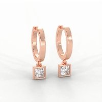 Earring Huggies with Bezel Lab-grown Diamond Drop