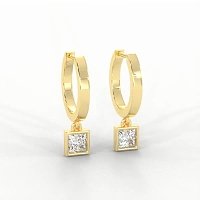 Earring Huggies with Bezel Lab-grown Diamond Drop